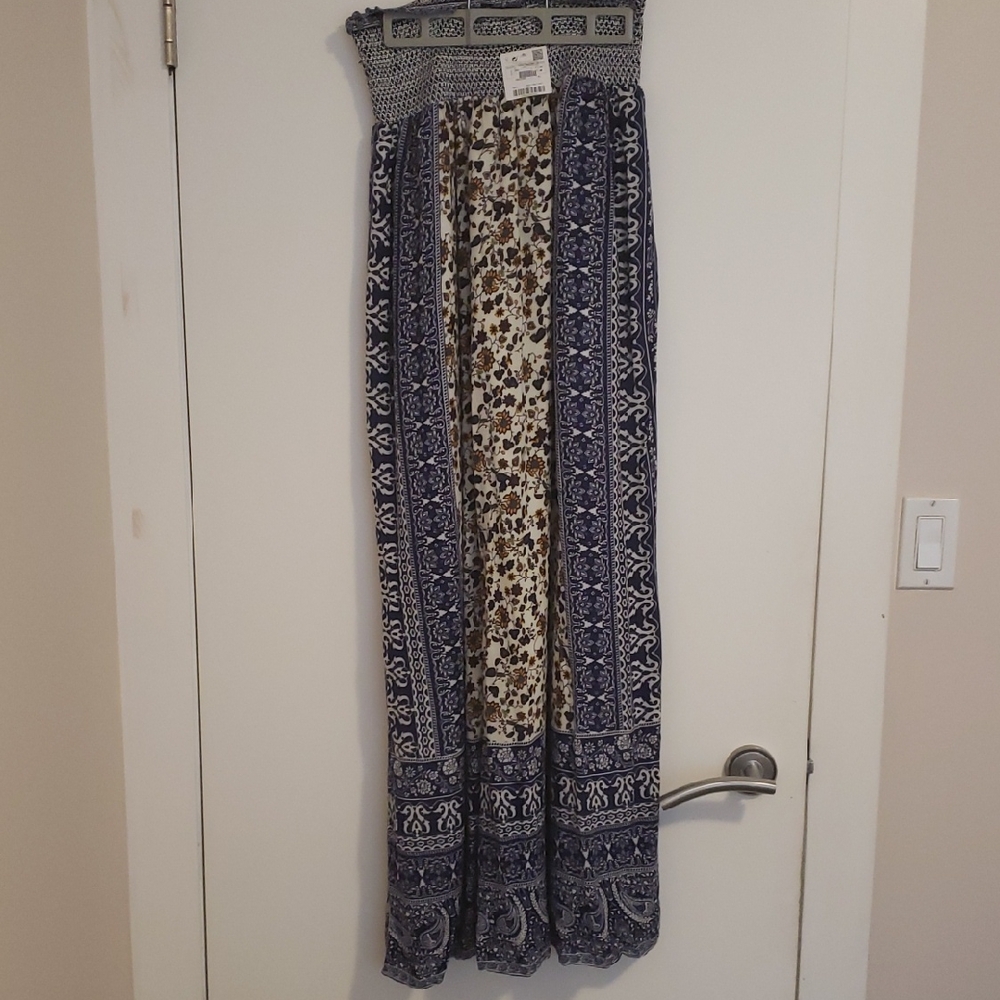 Bohemian Blue and Cream Maxi Skirt